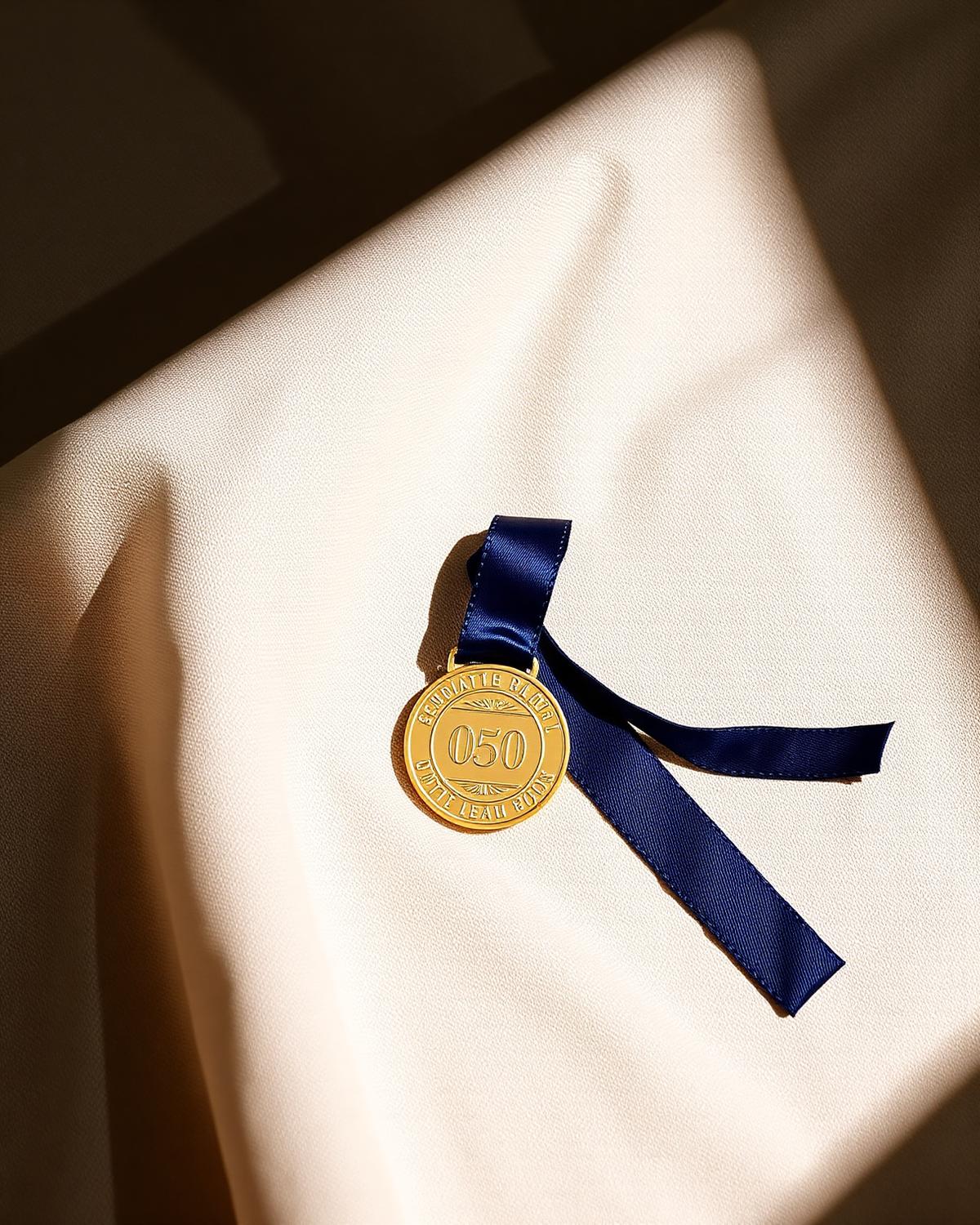 ASPIRE gold medal on cream linen